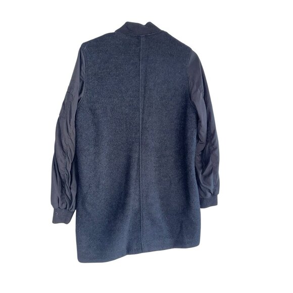 H & M Women’s Wool Blend Zip Coat Jacket Sz 8 Black Satin Sleeves Classic - Picture 3 of 7